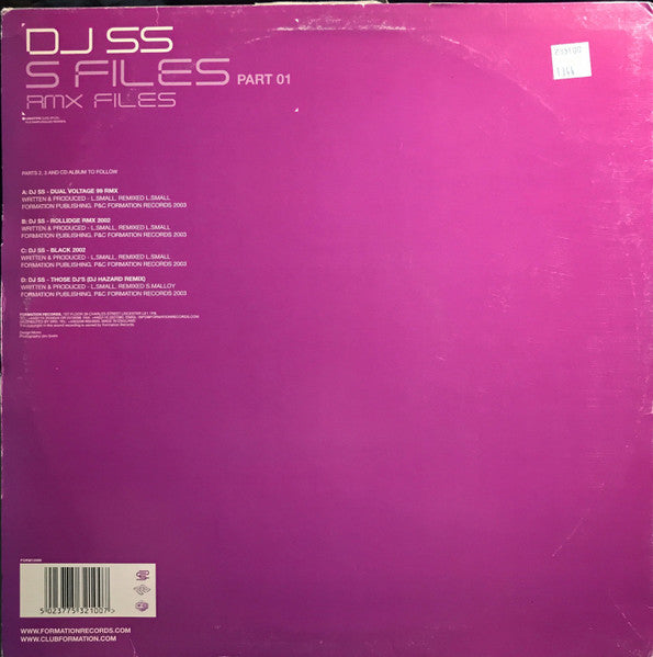 DJ SS - The S-Files Part 1 (RMX Files) - Formation Records - FORM12099 - 2x12" - Vinyl -  Very Good (VG)