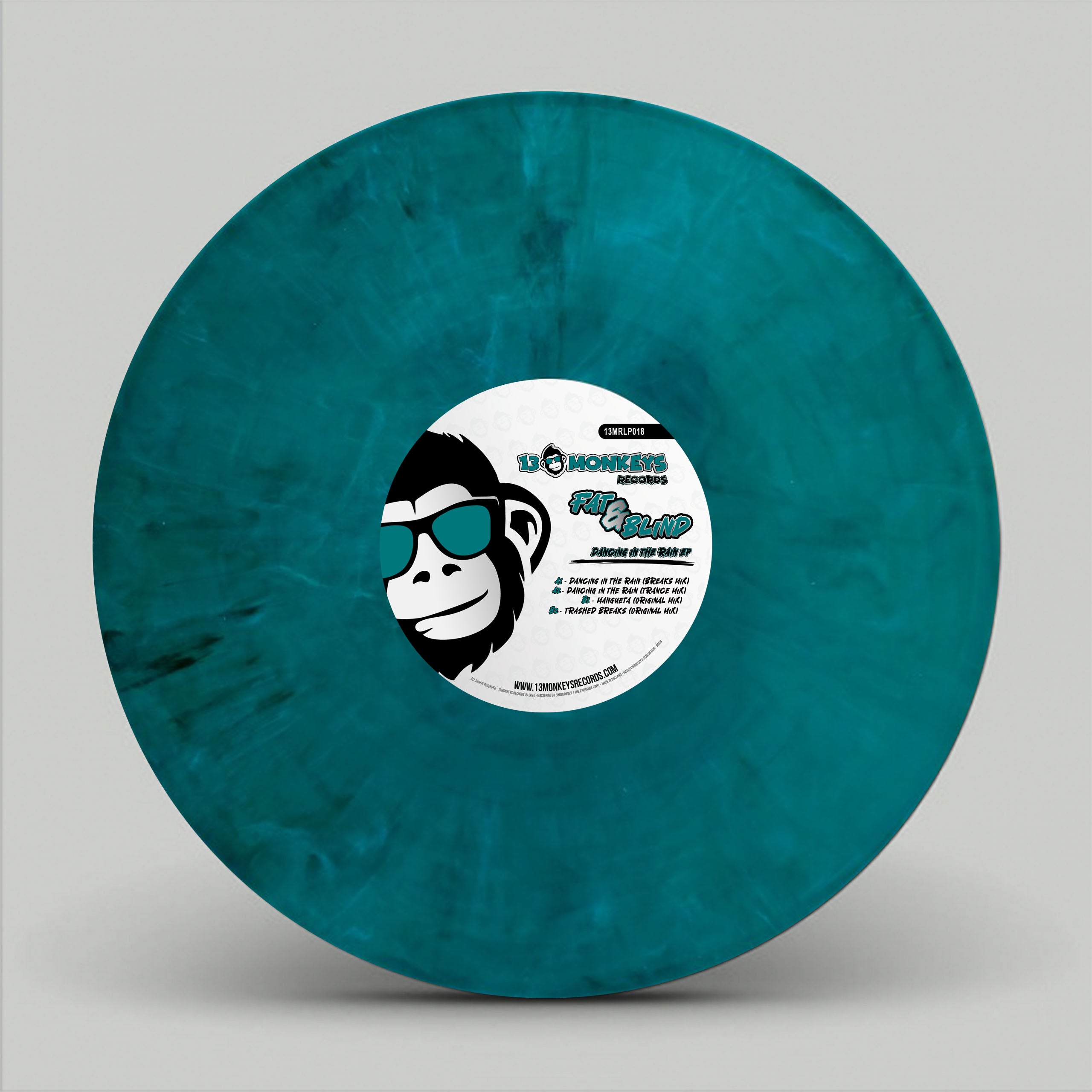 13 Monkeys Records – Fat & Blind – Dancing In The Rain - 13MRLP018 - 12" Green Marbled vinyl