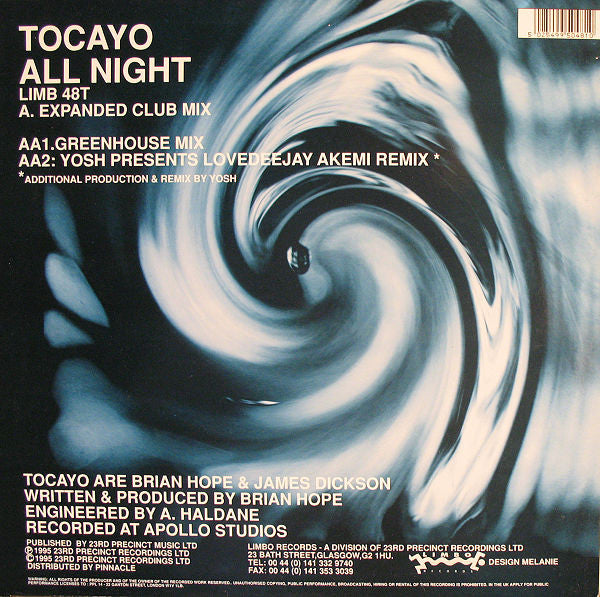 Tocayo - All Night - Limbo Records - LIMB 48T - 12" - Vinyl -  Very Good Plus (VG+)
