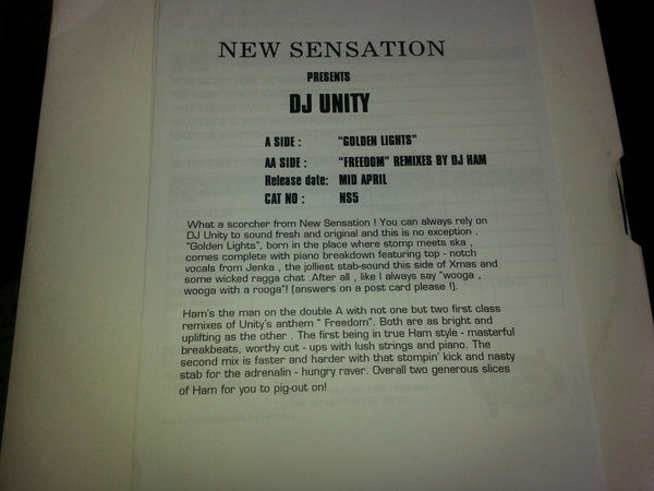 DJ Unity : Golden Lights / Freedom (12", Promo, W/Lbl)