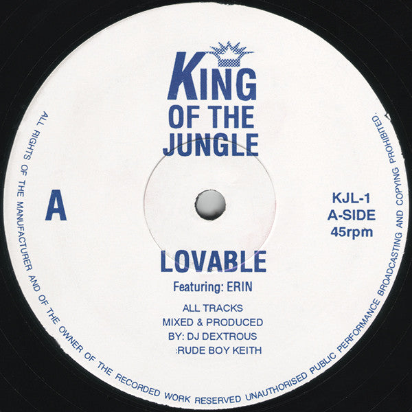 DJ Dextrous & Rude Boy Keith - Lovable - King Of The Jungle - KJL-1 - 12" - Vinyl -  Very Good (VG)