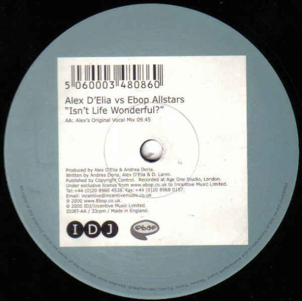 Buy Alex D'Elia vs. E-Bop Allstars : Isn't Life Wonderful? (12