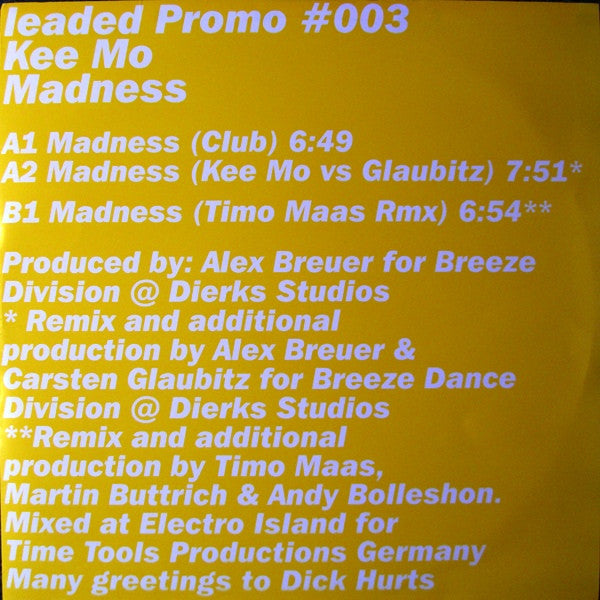 Kee Mo - Madness - Leaded,Leaded,Leaded - leaded Promo #003, 8573-80708-0, 8573-38078-0 - 12" - Vinyl -  Very Good Plus (VG+)
