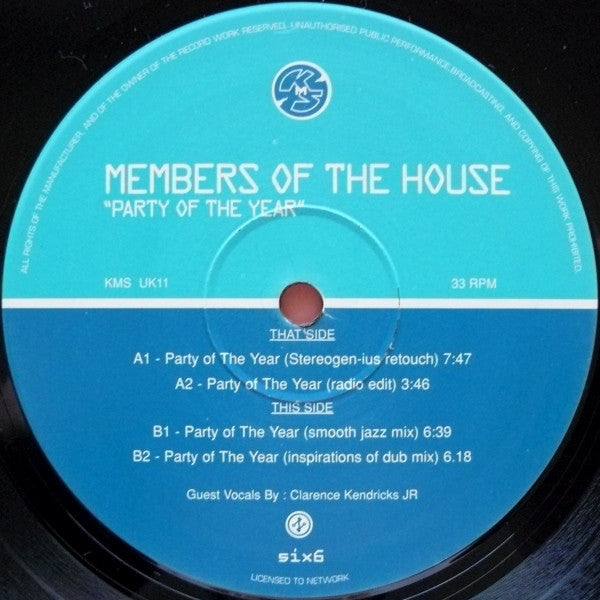 Members Of The House - Party Of The Year - KMS - KMS UK11 - 12" - Vinyl -  Very Good Plus (VG+)