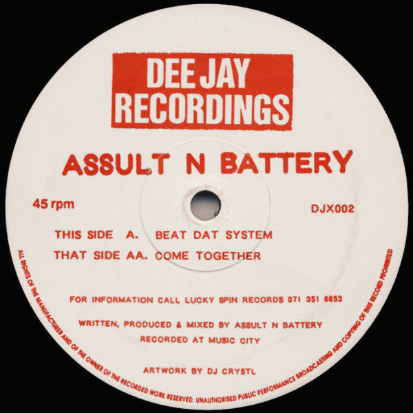 Assult N Battery - Beat Dat System / Come Together - Dee Jay Recordings - DJX002 - 12" - Vinyl -  Good (G)