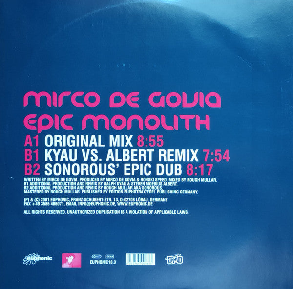 Mirco de Govia : Epic Monolith (12")