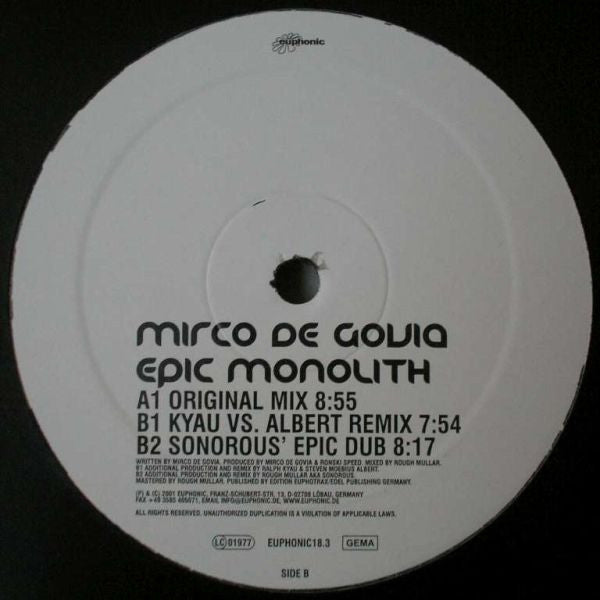 Mirco de Govia : Epic Monolith (12")
