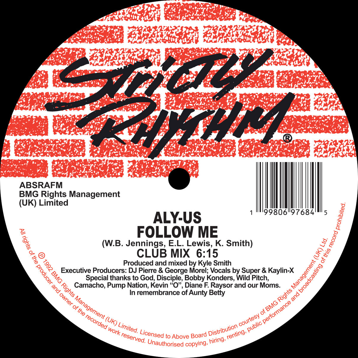 ALY-US - Follow Me (Black Vinyl Repress) - Strictly Rhythm - ABSRAFM -12" vinyl