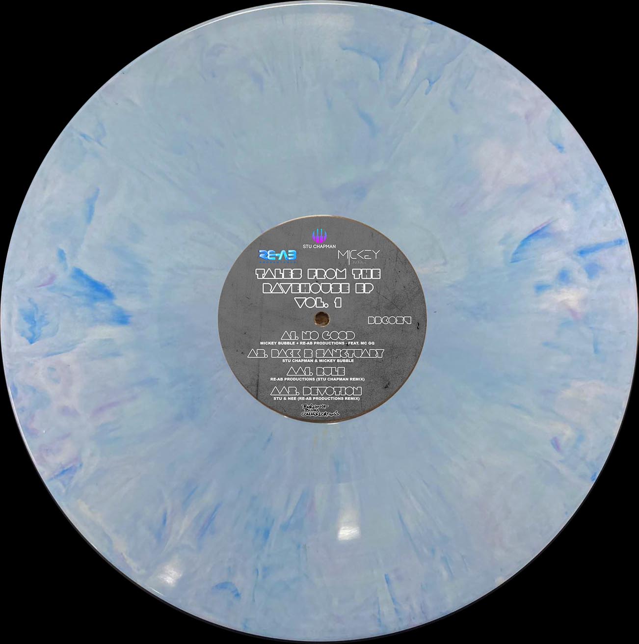 STU CHAPMAN / MICKEY BUBBLE/ RE-AB PRODUCTIONS - TALES FROM THE RAVE HOUSE EP - BURNING BUSH - BBC024 - Blue marbled (and black) 12" vinyl + digi