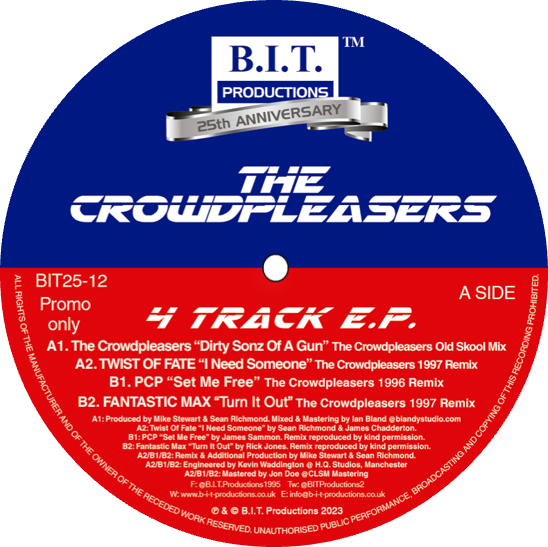 The Crowdpleasers "Dirty Sonz Of A Gun"  - B.I.T Productions - 12" Blue & Red vinyl - BIT25-12