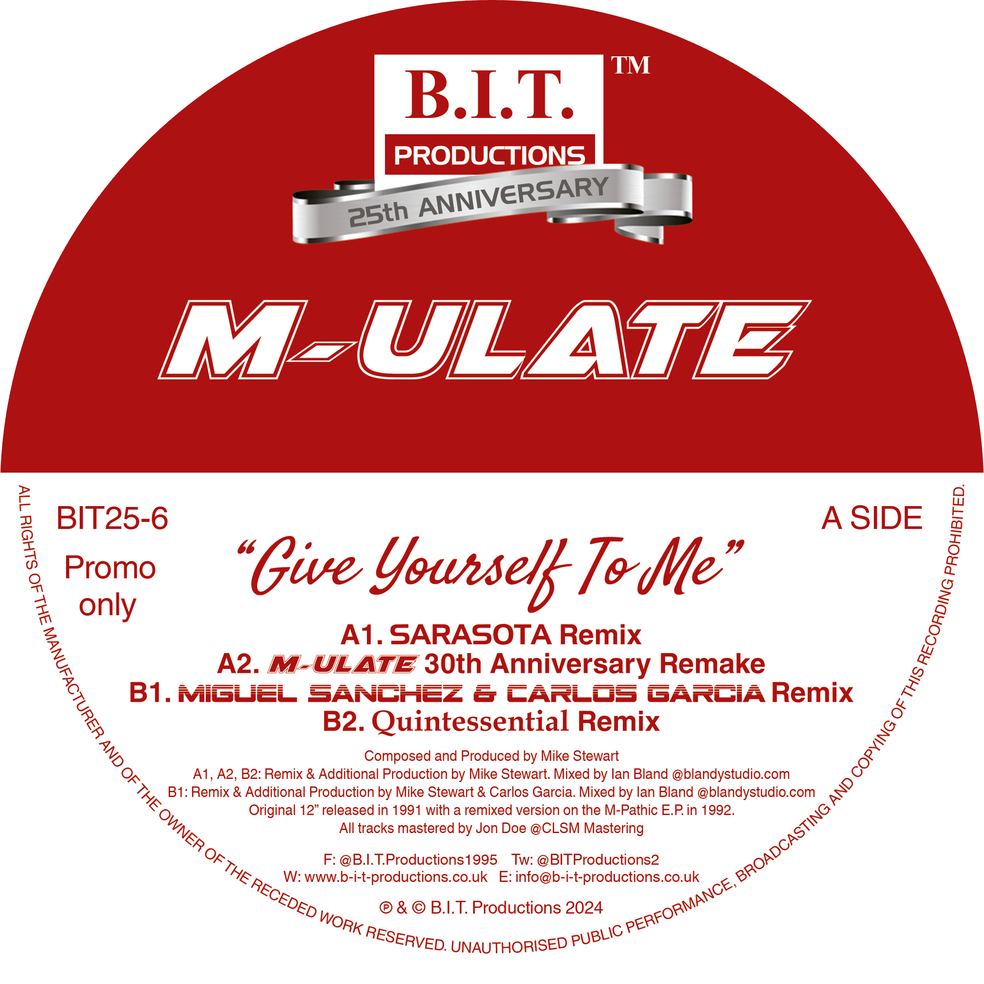 M-ULATE “Give Yourself To Me”   - 30th Anniversary Mixes - B.I.T Productions - 12" Black Vinyl -  BIT25-6B