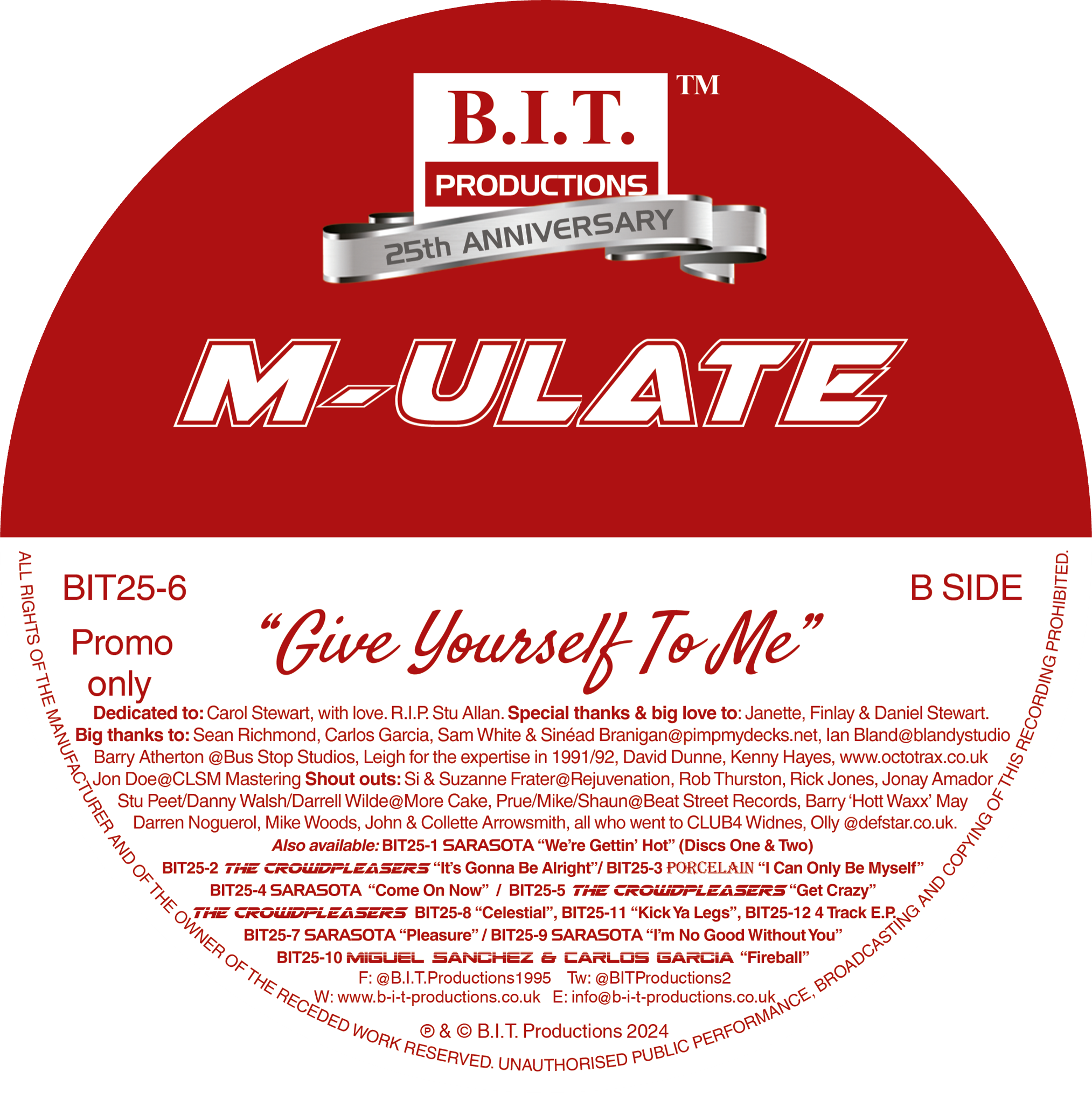 M-ULATE “Give Yourself To Me”   - 30th Anniversary Mixes - B.I.T Productions - 12" Black Vinyl -  BIT25-6B