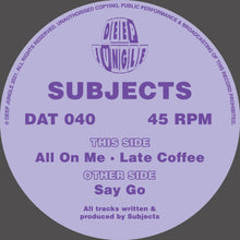 Load image into Gallery viewer, Deep Jungle -  Subjects - Say Go / All On Me / Late Coffee -  DAT040SEHH - 12&quot; Half and Half Purple Vinyl