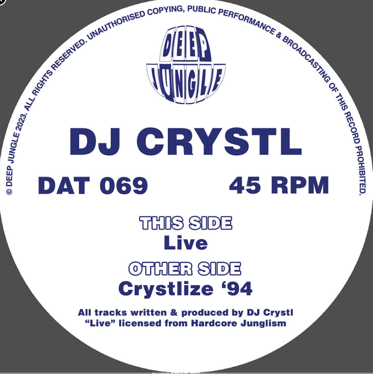 Dj Crystl - Deep Jungle Records - Crystlize '94 EP - DAT069 - 12" Black Vinyl