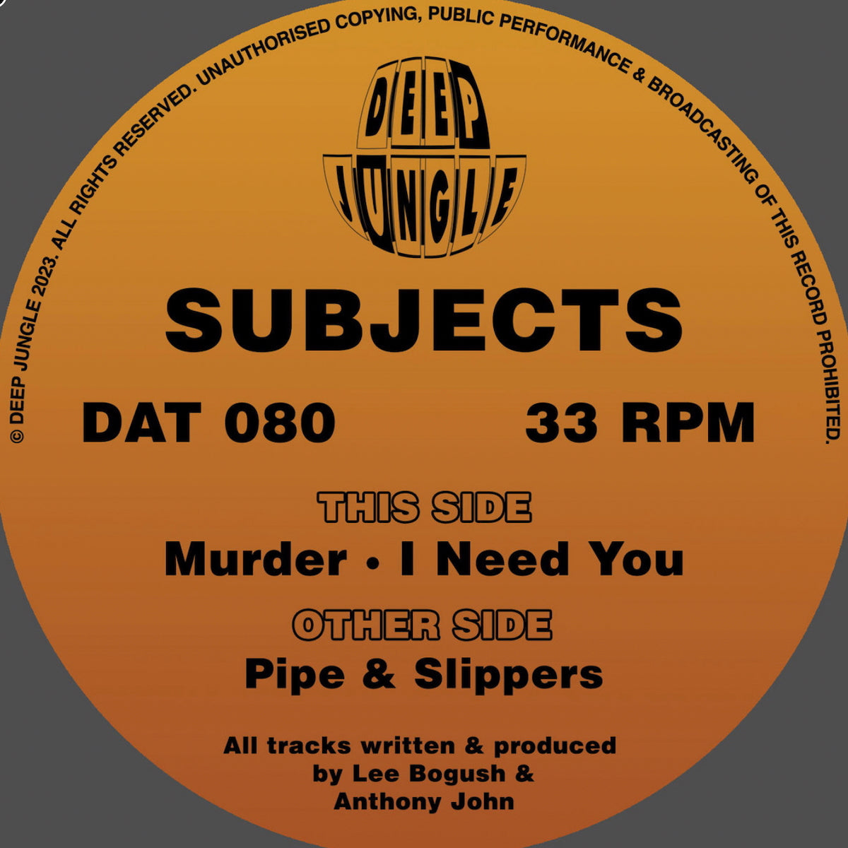 Subjects - Deep Jungle - Pipe & Slippers EP - DAT080SE - 12" Black & Brown Special Vinyl