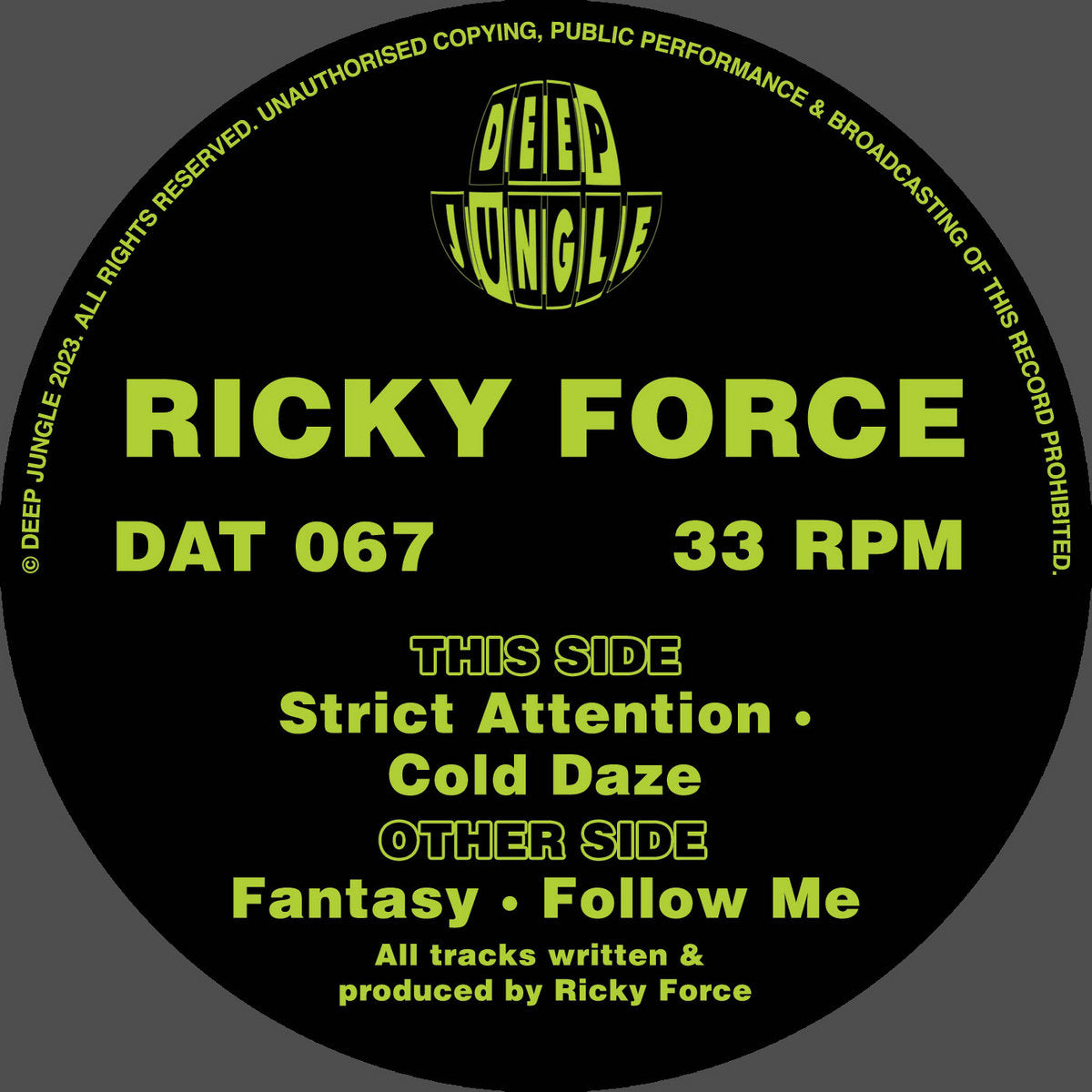 Ricky Force - Fantasy EP - Deep Jungle - DAT067SE - 12" Green and Black Special Vinyl