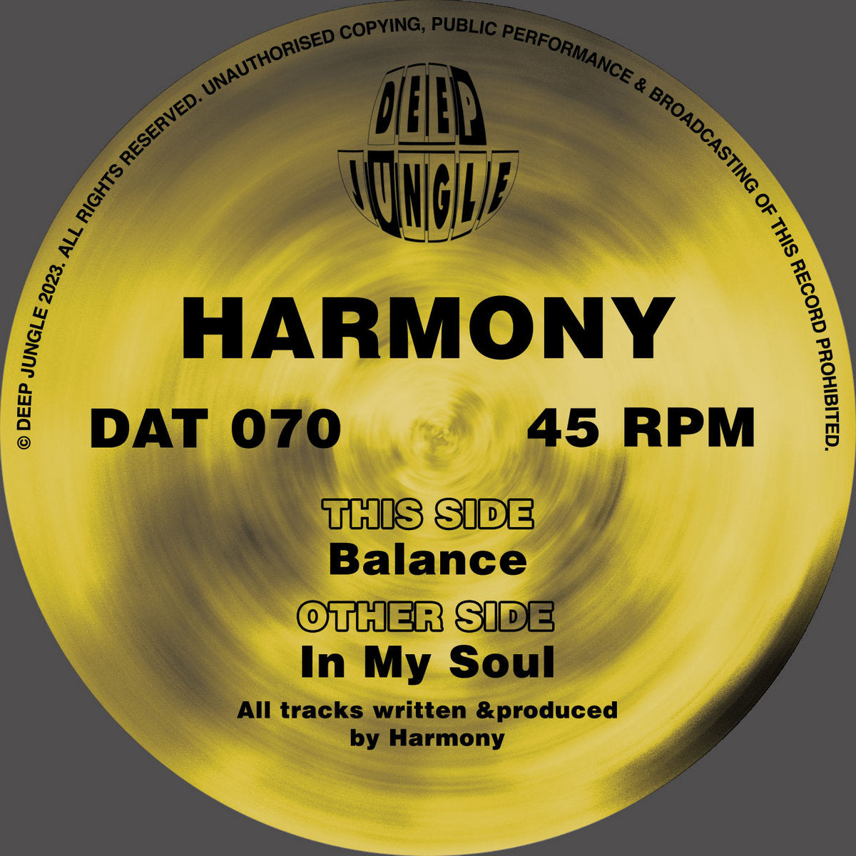 Harmony - Deep Jungle Records - In My Soul EP - DAT070SEHH - 12" Yellow & Grey Half & Half Special Vinyl