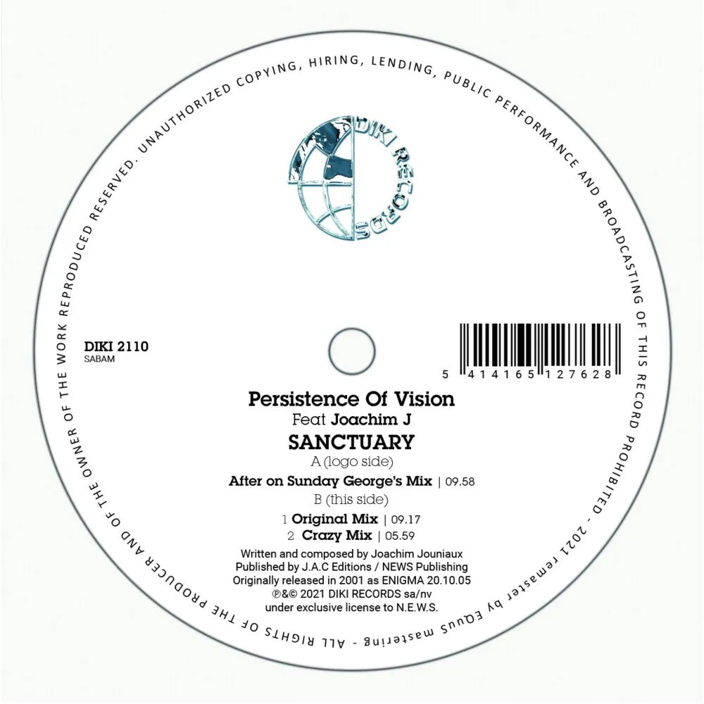 Persistence Of Vision Feat. Joachim J – Sanctuary - Diki - Belgium Import - 12" VINYL - DIKI 2110