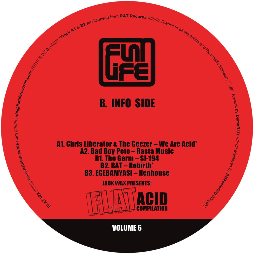 Jack Wax presents: Flat Acid Compilation Volume 6 - Flatlife Records - FLAT022 - 12" [red vinyl / label sleeve]