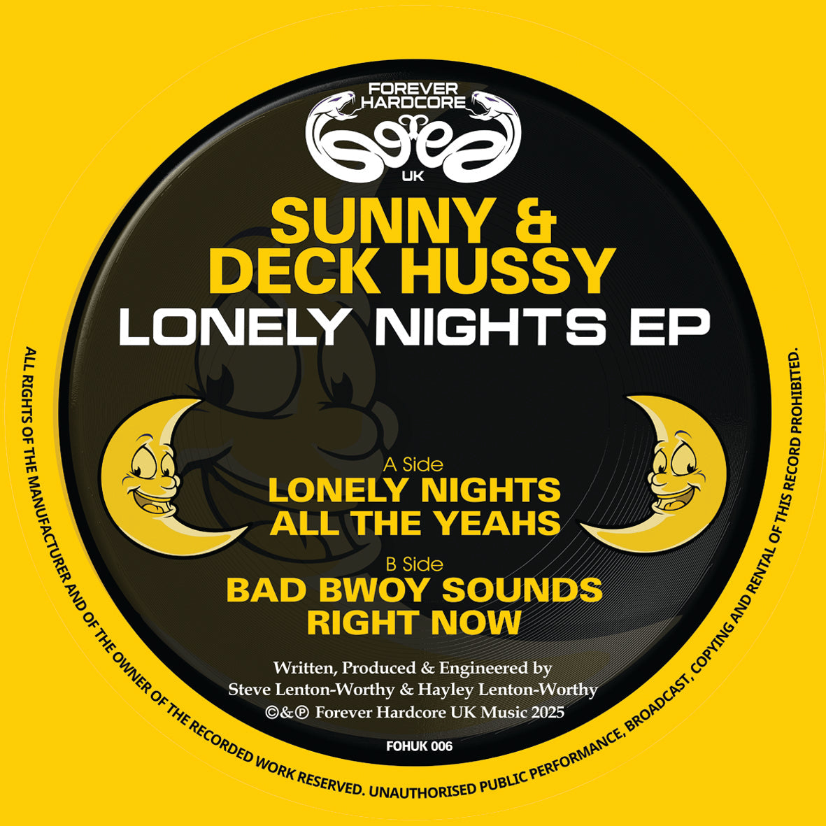 Sunny & Deck Hussy - Lonely Nights EP - Forever Hardcore Records - FOHUK06 - Hardcore - 12" Green Marble Vinyl