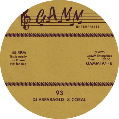 DJ ASPARAGUS X CORAL - GAMM ENTERPRISES - 500/93 -  GAMM197  - 12" Vinyl
