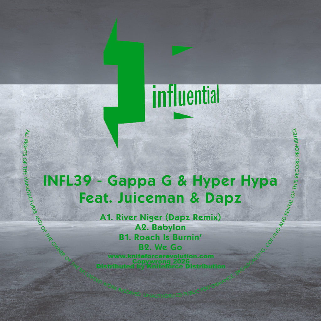 Gappa G & Hyper Hypa Featuring Juiceman & Dapz - Influential Records - Babylon EP - INFL39SE - 12”  Clear Smoked And Green Stripe Vinyl