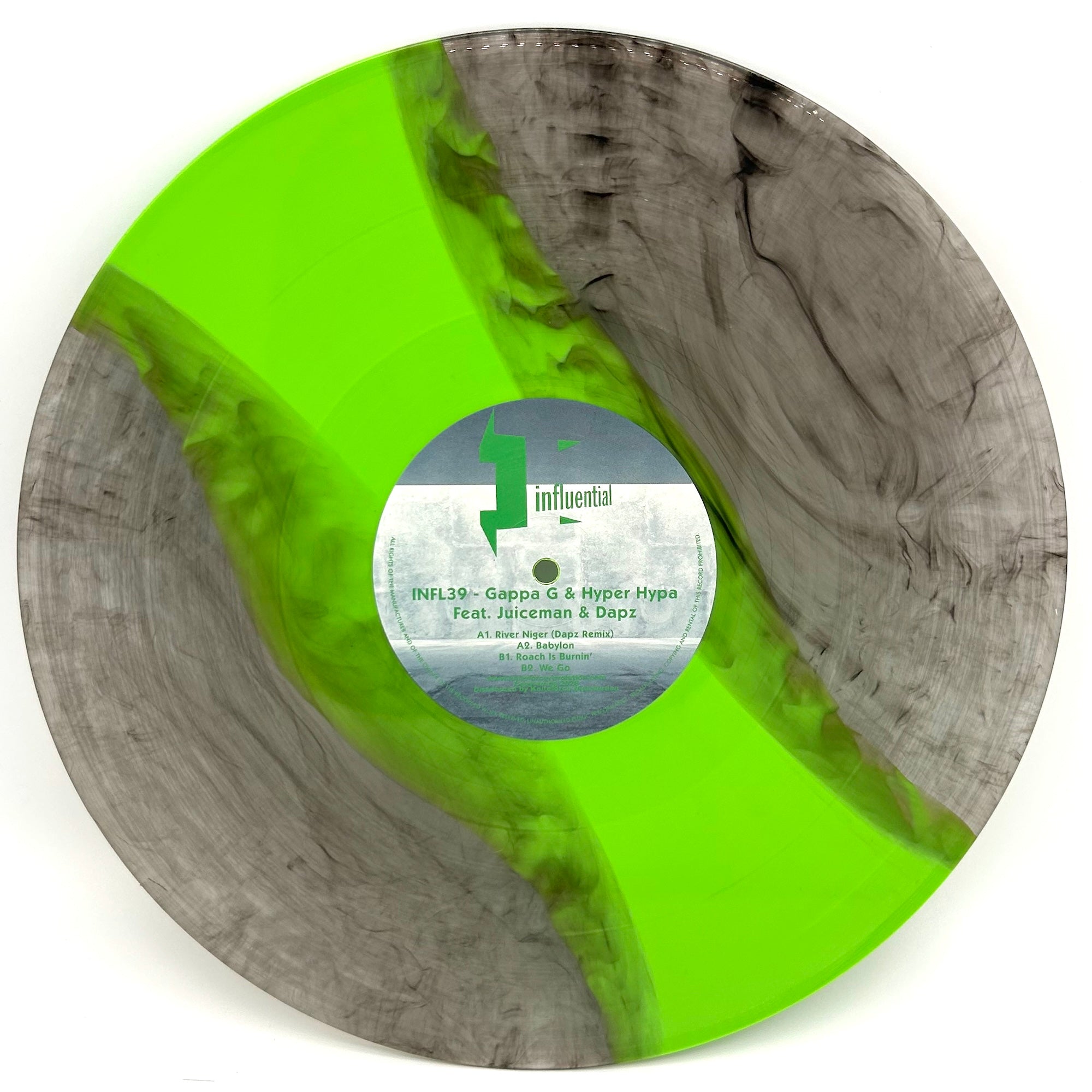 Gappa G & Hyper Hypa Featuring Juiceman & Dapz - Influential Records - Babylon EP - INFL39SE - 12”  Clear Smoked And Green Stripe Vinyl