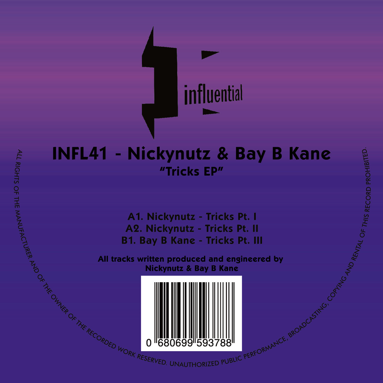 Nickynutz & Bay B Kane - Tricks EP - Influential Records - INFL41 - 12" Limited Edition Purple and Pink Version Vinyl