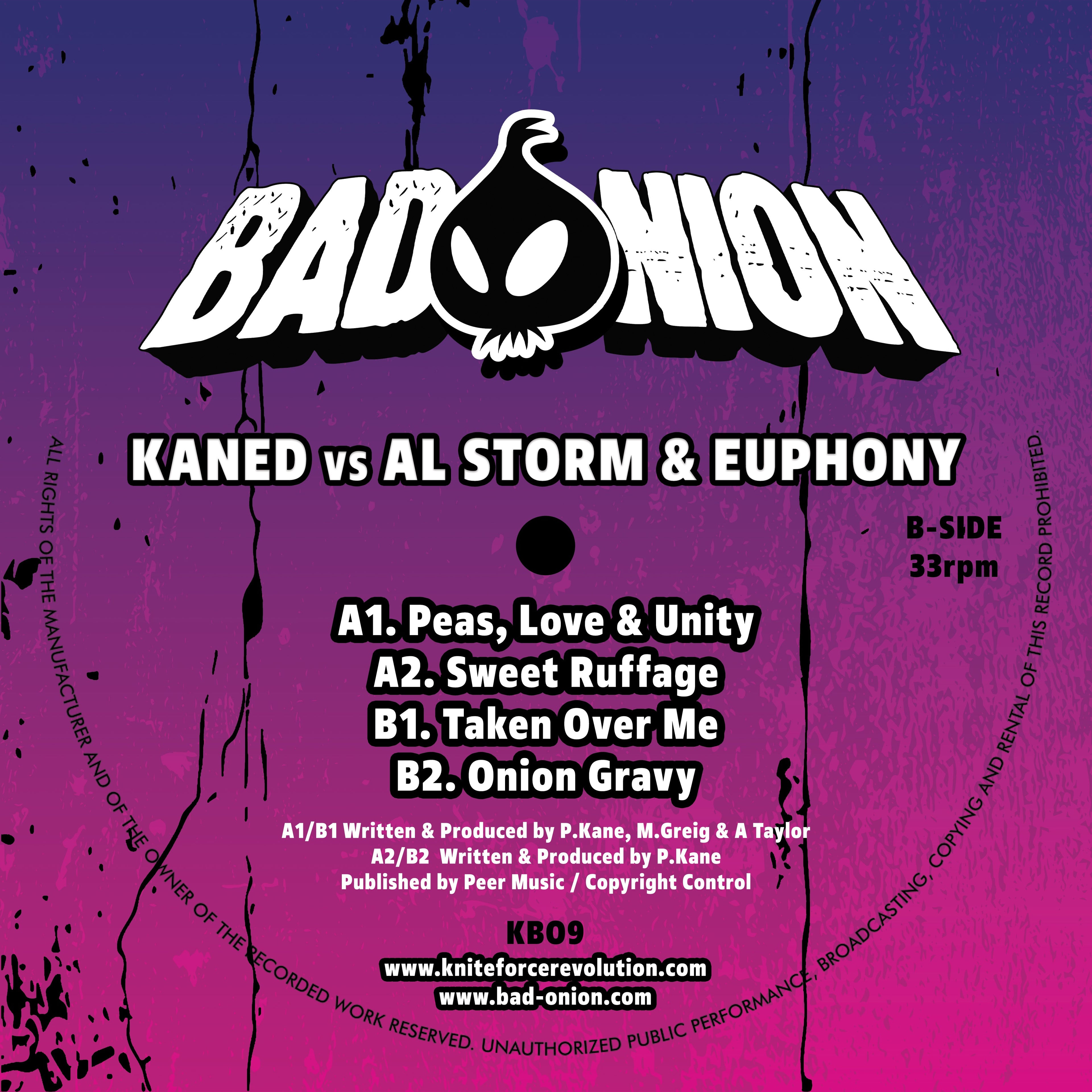 Kaned, Al Storm And Euphony - Peas, Love & Unity EP - Bad Onion Records - KBO009 - Old Skool, Rave - 12" Colour Vinyl, Clear Sleeve