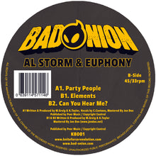 Load image into Gallery viewer, Al Storm &amp; Euphony - Bad Onion Records - Party People EP   - Yellow Vinyl - 12&quot; vinyl