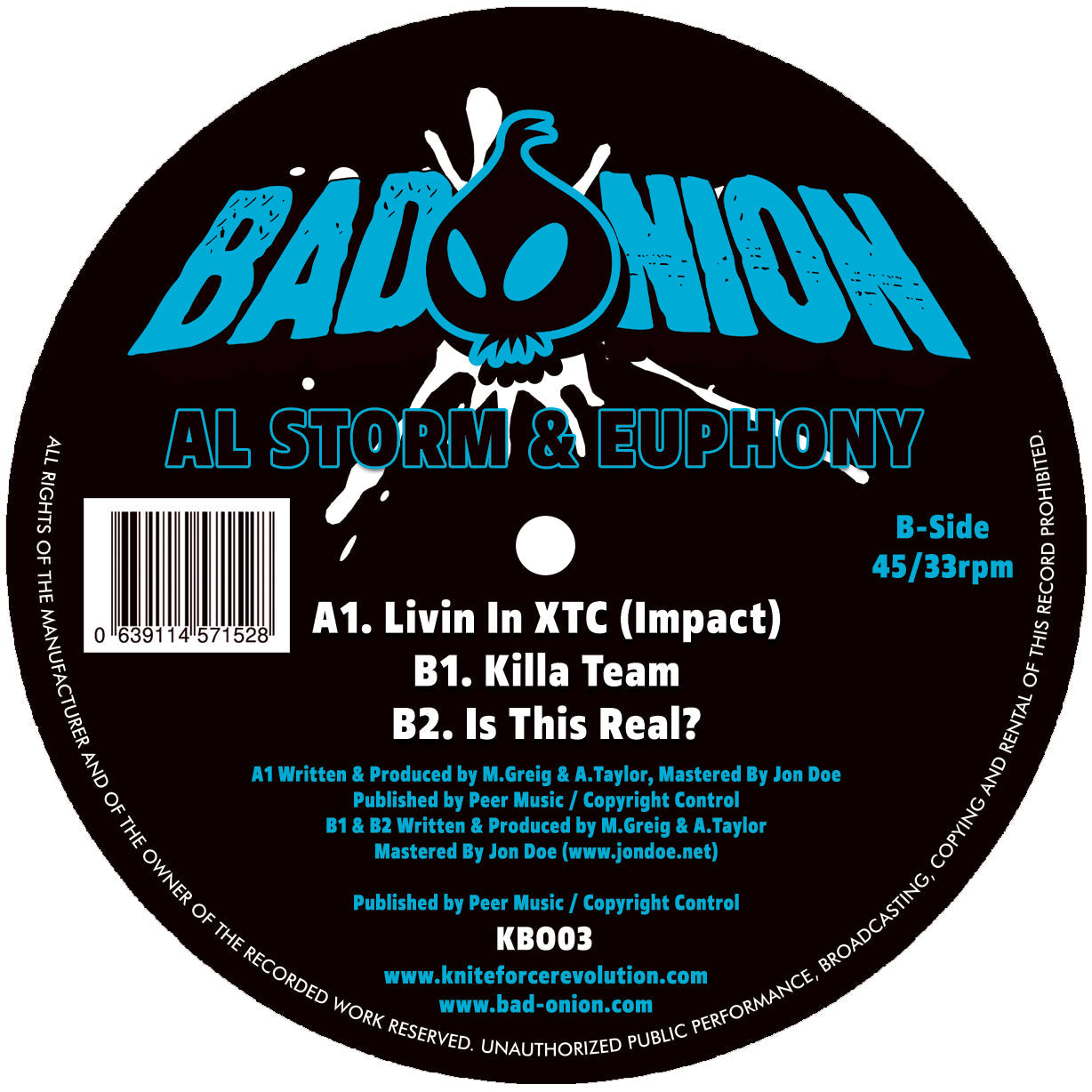Al Storm & Euphony - Livin’ In XTC EP - Bad Onion Records - Turquoise Vinyl - 12" vinyl - KBO03