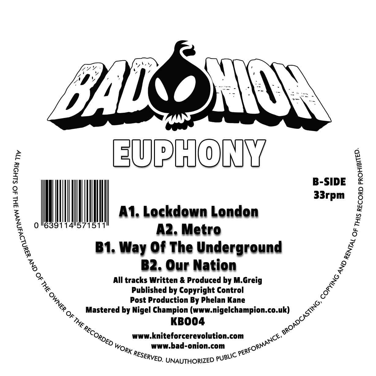 Euphony - Lockdown EP - Bad Onion Records - Clear Vinyl - 12" vinyl - KBO04