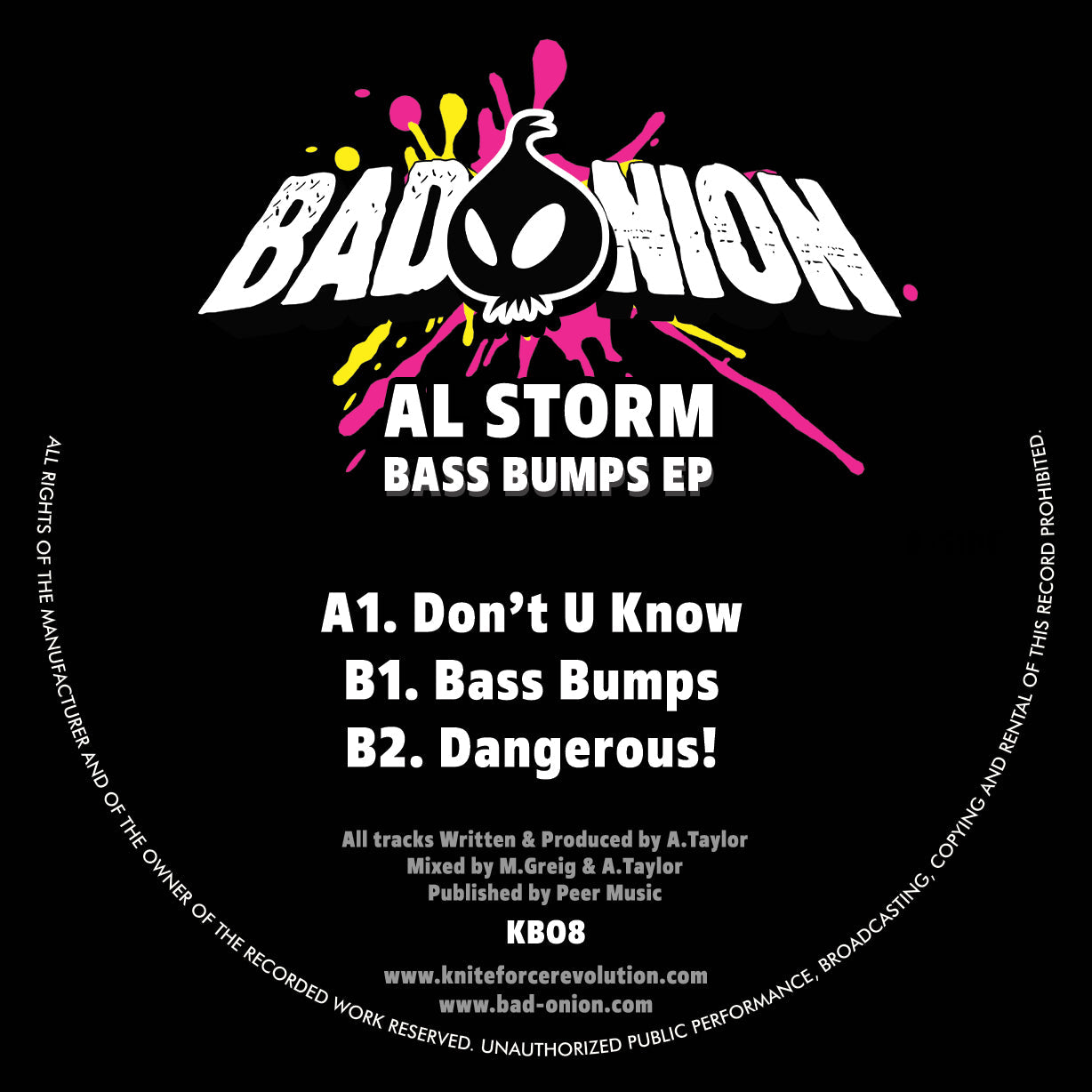 Al Storm - Bass Bumps EP -  Bad Onion Records -  KBO008 - Old Skool, Rave - 12" Colour Vinyl, Clear Sleeve with Sticker