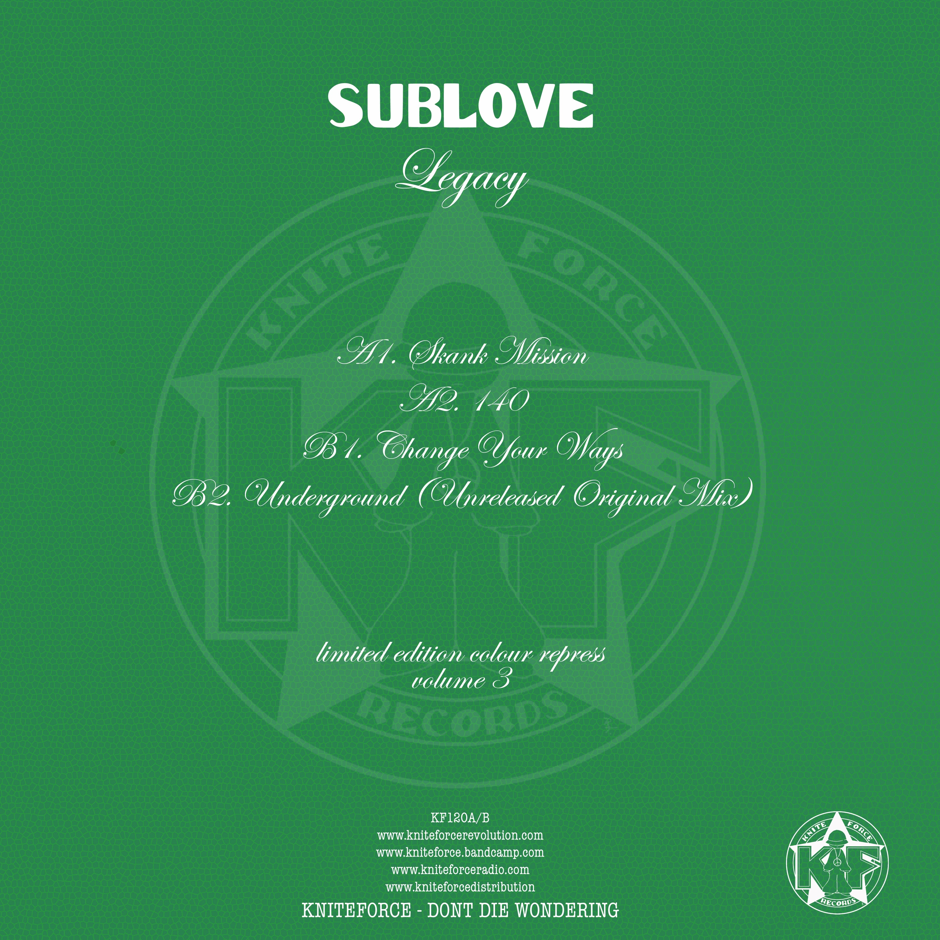 Sublove - Legacy EP Vol. 3 EP (Green Vinyl Splatter Version) - Kniteforce Records - KF120ABSE - Old Skool - 12" Vinyl