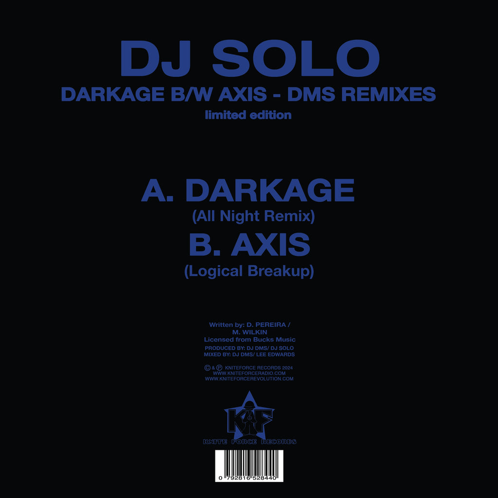 Dj Solo - Darkage/Axis  (Original DMS Remixes) - Kniteforce - KF204SE - 10" Blue Smoked Vinyl