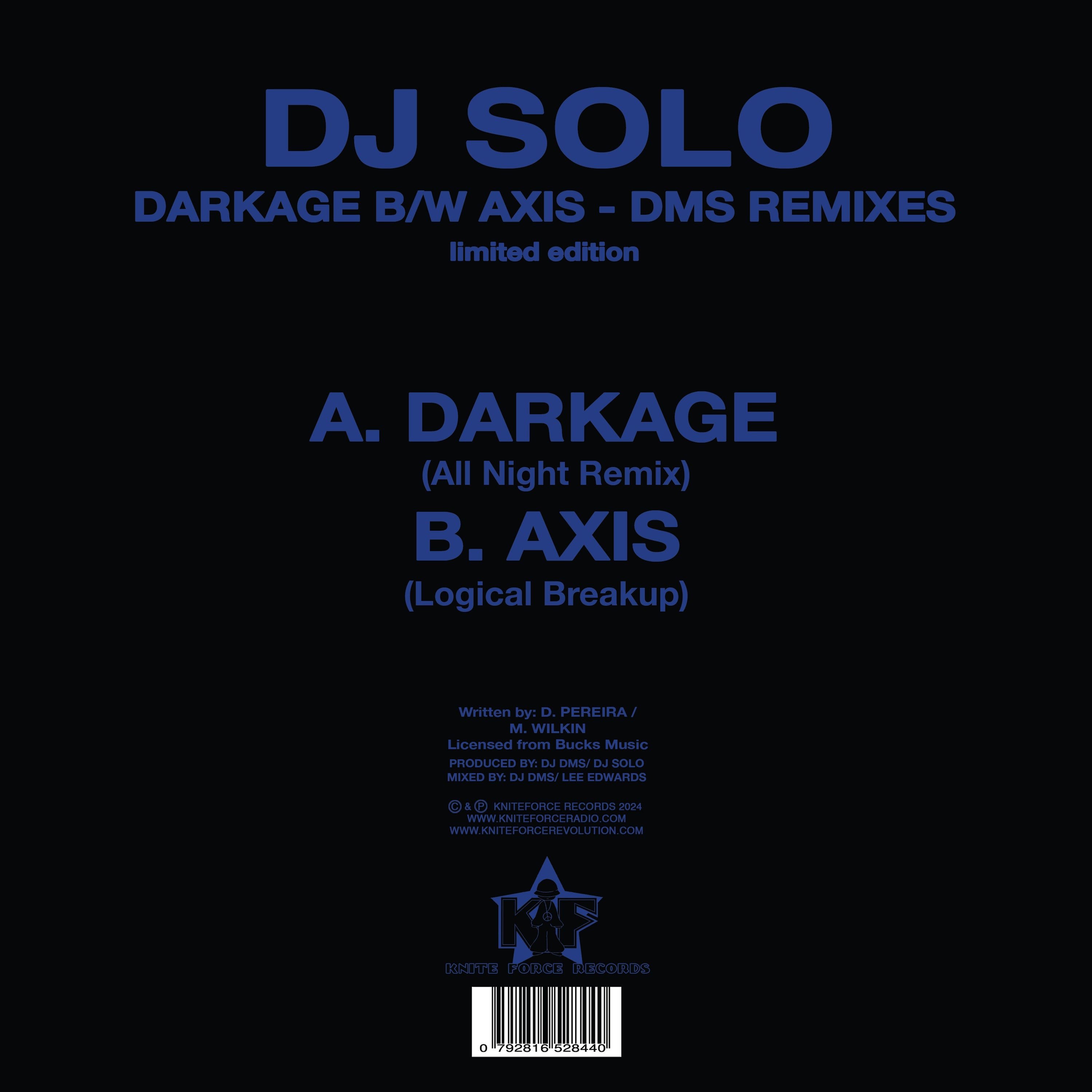 Dj Solo - Darkage/Axis  (Original DMS Remixes) - Kniteforce - KF204SE - 10" Blue Smoked Vinyl