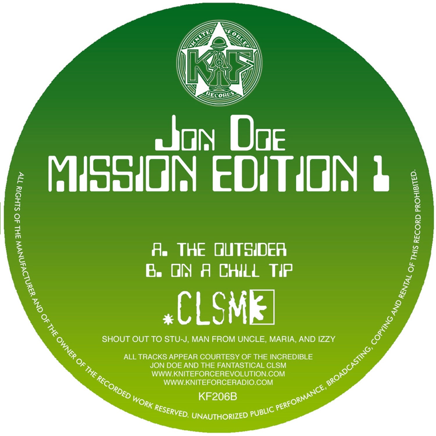 Jon Doe - Mission Edition - The Outsider - Kniteforce - CLSM - KF206 - 10" Vinyl