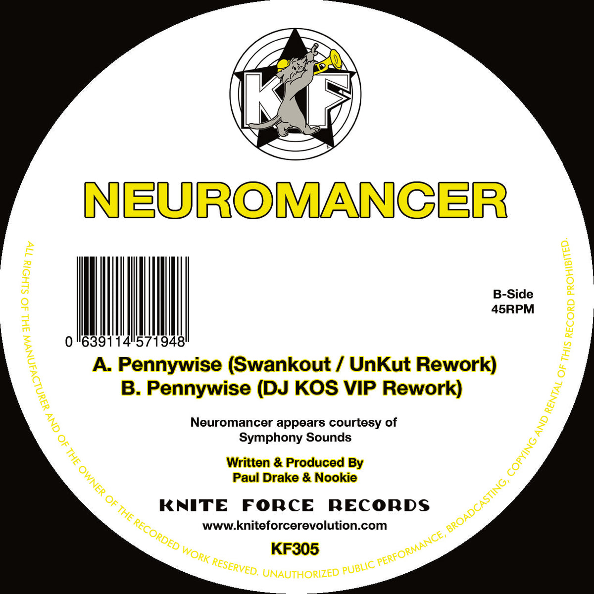 Neuromancer - Pennywise (Secret Remixes) EP - SWANKOUT / DJ KOS -  Kniteforce - KF305 - 10" Vinyl