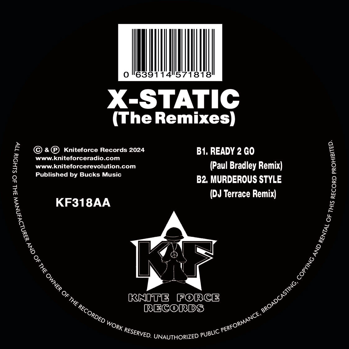 X-Static - Kniteforce Records - Murderous Style Remixes EP - KF318 - 12" Black Vinyl