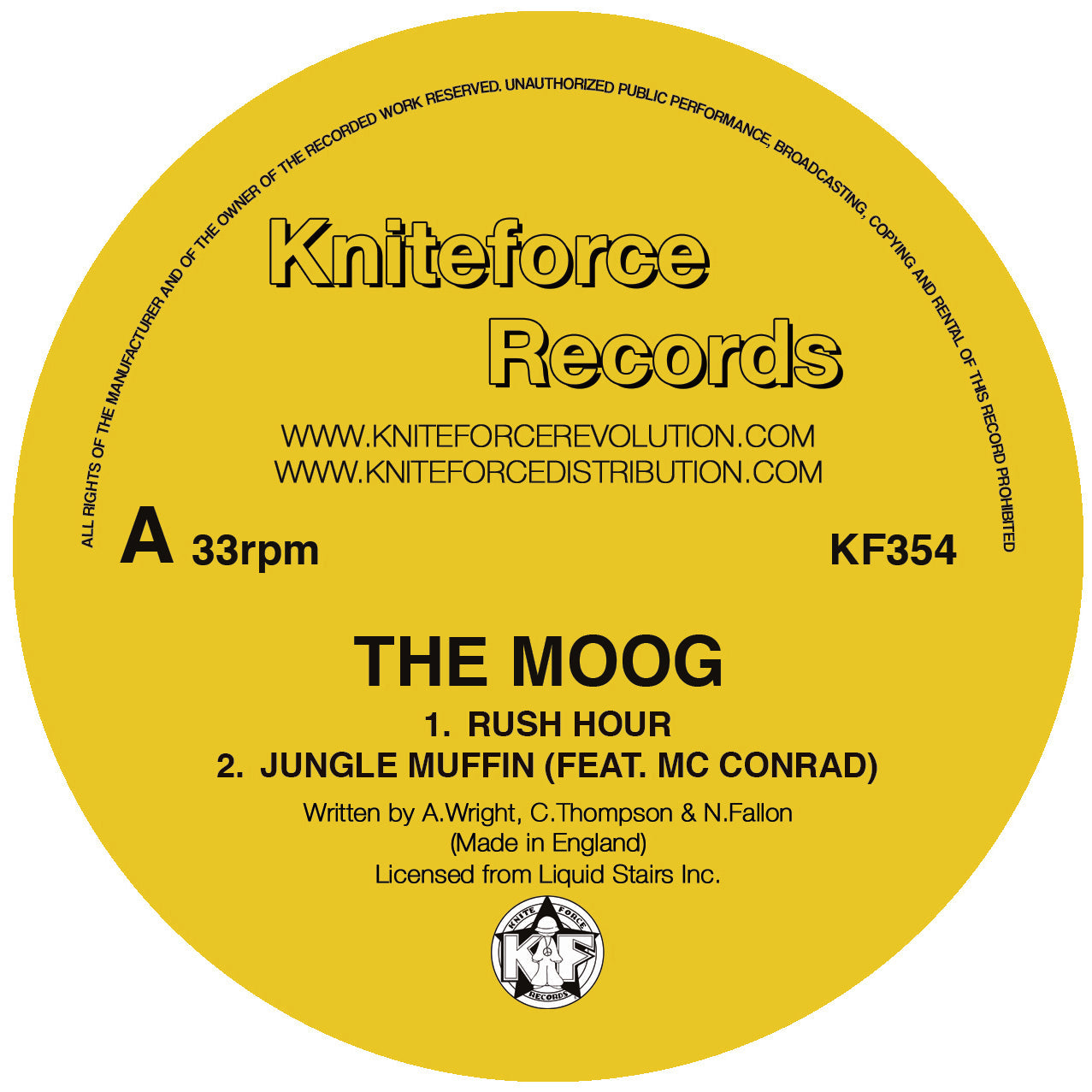 The Moog - Rush Hour EP - Kniteforce Records - KF354 - 12" Black Vinyl