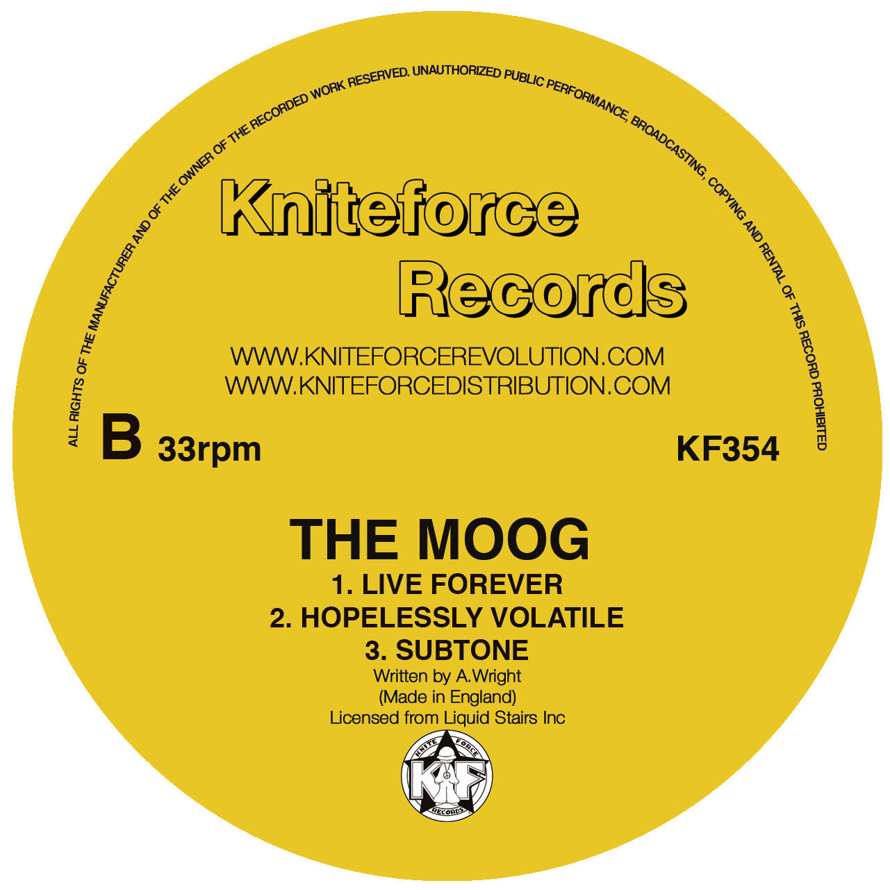 The Moog - Rush Hour EP - Kniteforce Records - KF354 - 12" Black Vinyl
