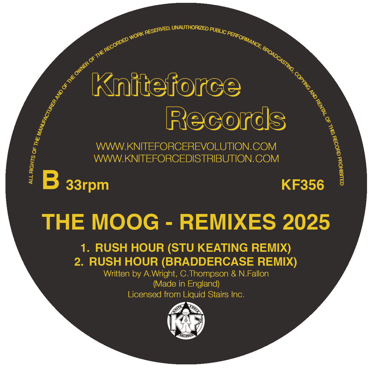 The Moog - Rush Hour - Remixes 2025 EP - Kniteforce Records - KF356 - 12" Black Vinyl