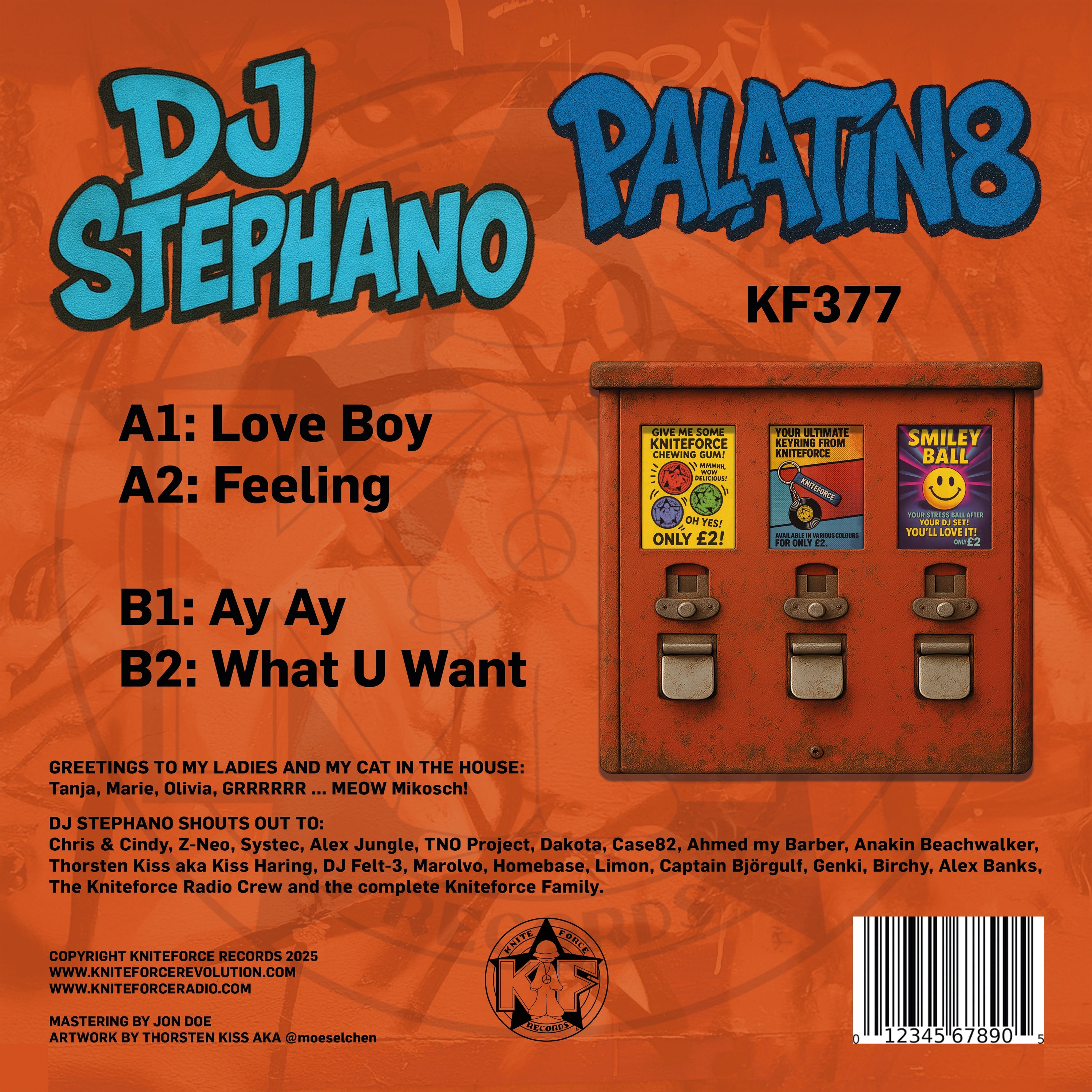 DJ Stephano - Palatin8 EP - Kniteforce Records - KF377SE - 12" Transparent Orange Vinyl