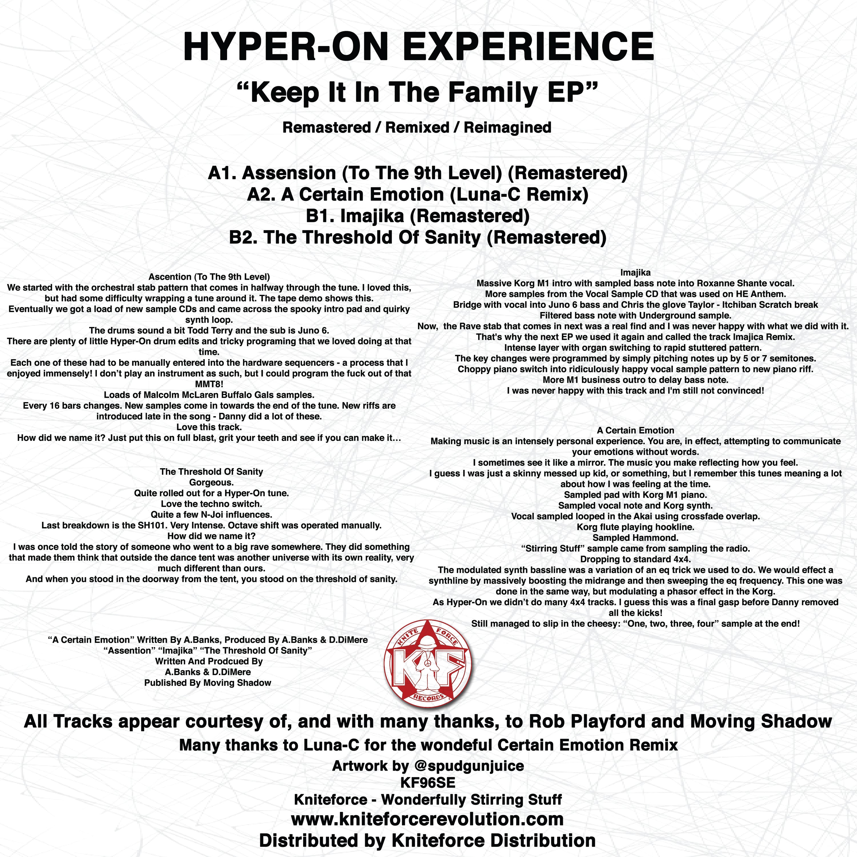 Hyper-On Experience - Keep It In The The Family EP - Kniteforce Records - KF096SE - 12" Black Vinyl