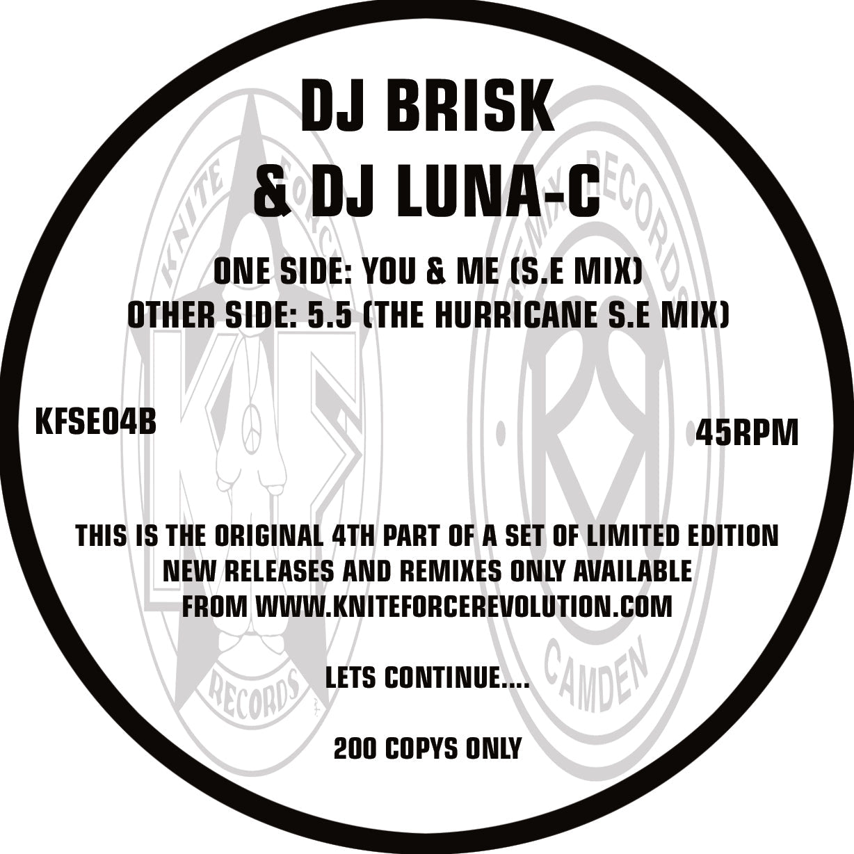 DJ Brisk & DJ Luna-C - Special Edition Volume 4 EP - Kniteforce Records - KFSE04 - Old Skool - 10" Black Vinyl, Sealed Plastic Bag Sleeve