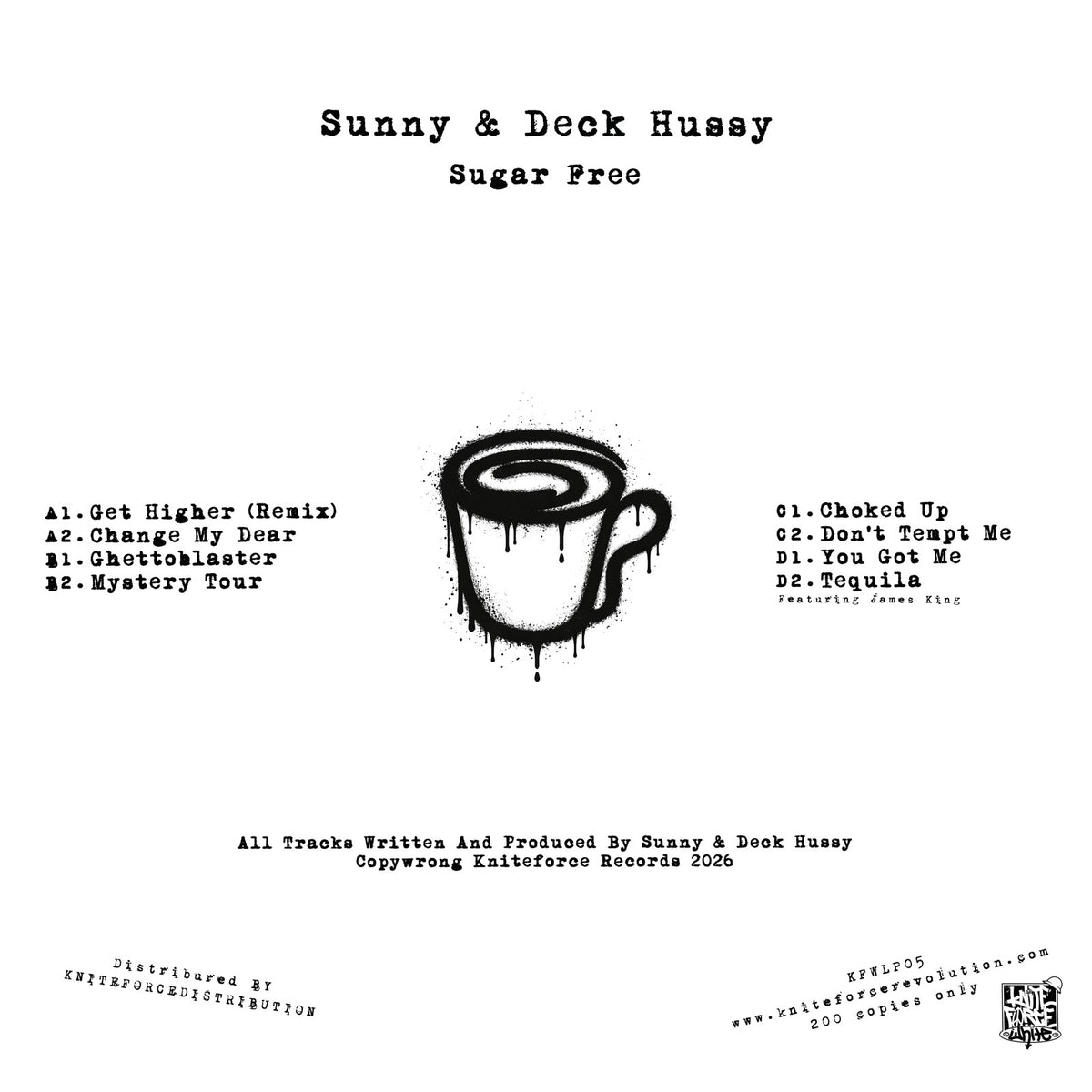 Sunny & Deck Hussy - Sugar Free - KFWLP05 back sleeve with tracklist