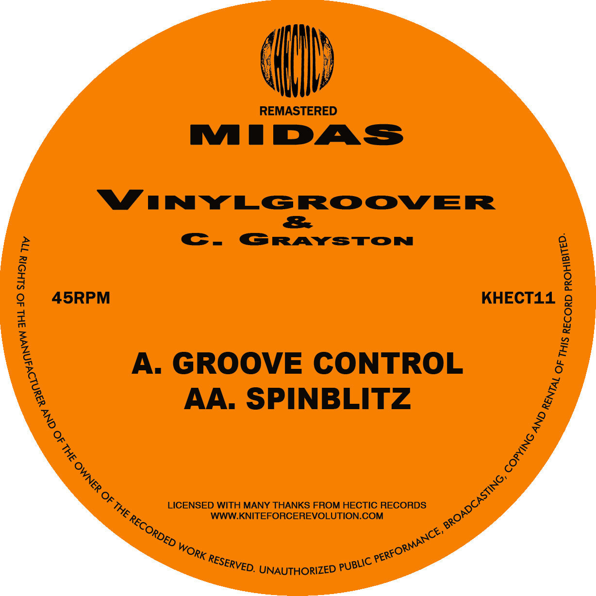 Midas - Vinylgroover & C Grayston - Groove Control - Hectic Records - KHECT11 - 12 " Neon Orange Vinyl