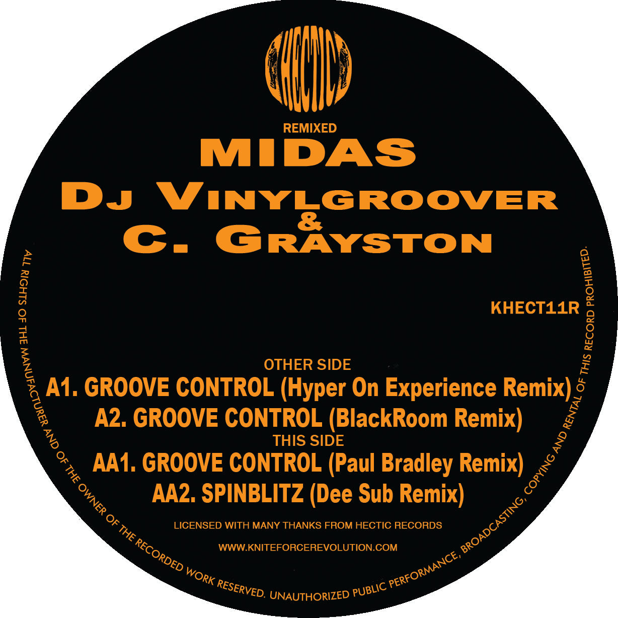 Groove Control The Remixes - The Remix EP - Hectic Records - Midas - Ramos, Supreme, Sunset Regime - Hyper-On Experience - KHECT11R - 12" Vinyl