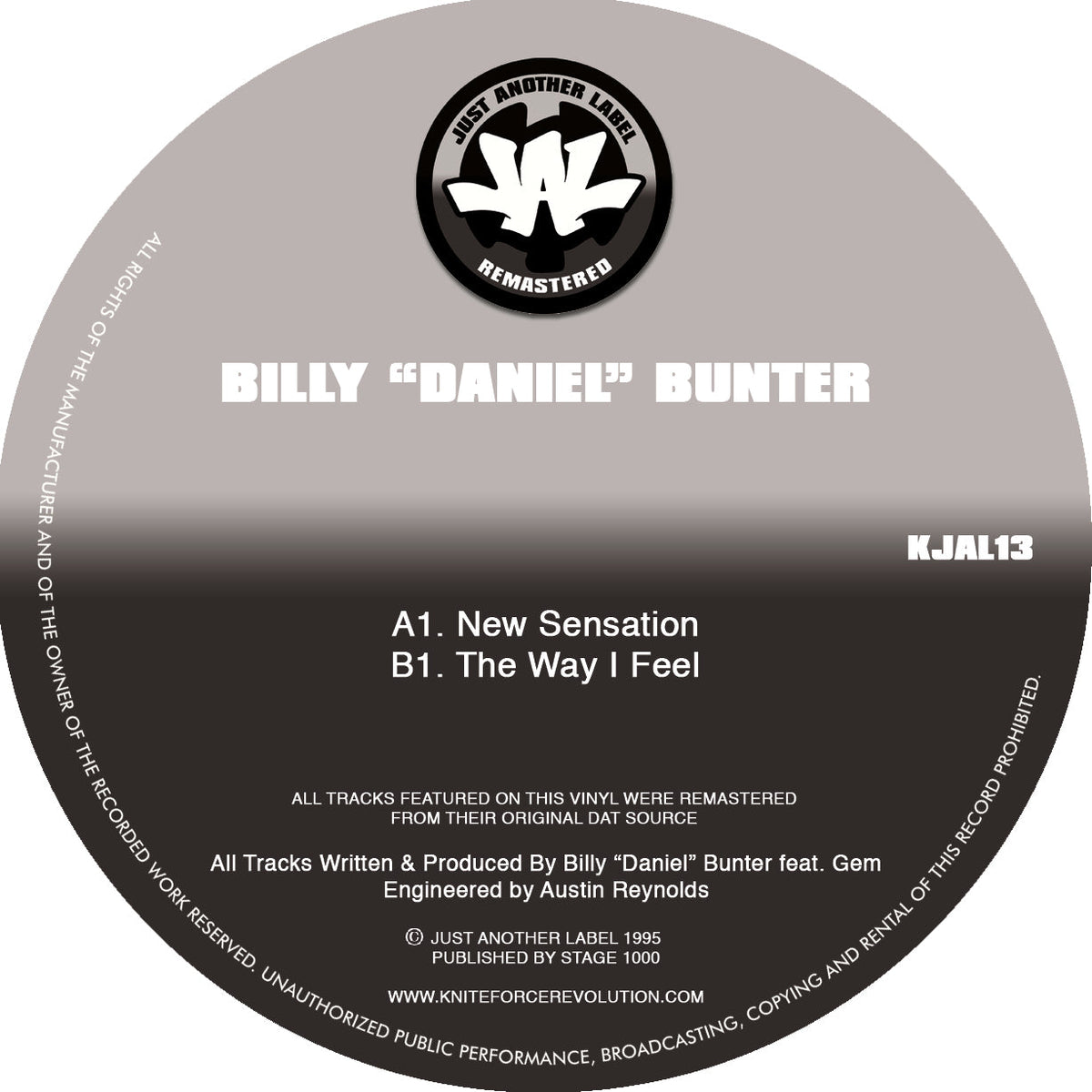 Billy “Daniel” Bunter - New Sensation / The Way I Feel - Just Another Label - KJAL13 - 10" - Vinyl -  Very Good Plus (VG+)