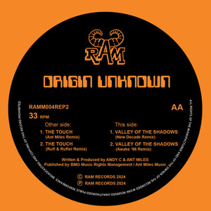 Ram Records - Origin Unknown - The Touch / Valley of the Shadows Remixes - New Decade / Ant Miles   - 12" Orange Vinyl  - RAMM004REP2